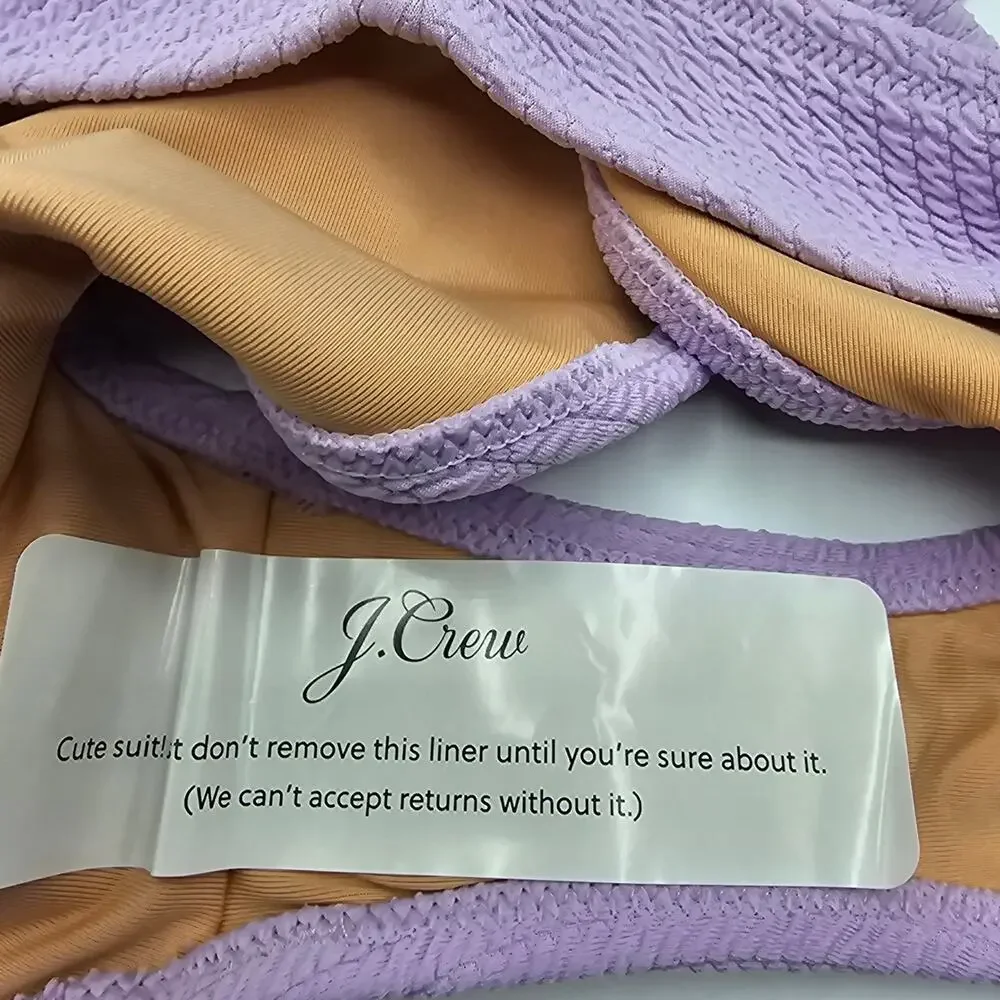 J, Crew Womans size L Curved Waist Cheeky Ribbed Bikini Bottom Lilac Cheeky NEW